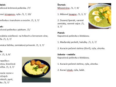 Sladká bodka Nivy - príďte na skvelý obed Denné menu v Sladkej bodke od 11.5.2026 - 17.5.2026
