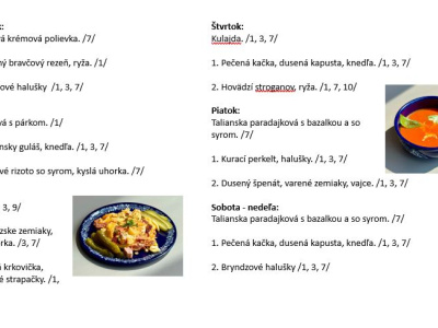 Sladká bodka Nivy - príďte na skvelý obed Denné menu v Sladkej bodke od 12.10.2026 - 18.10.2026