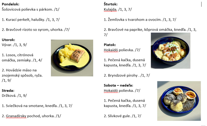 Sladká bodka Nivy - príďte na skvelý obed Denné menu v Sladkej bodke od 14.9.2026 - 20.9.2026