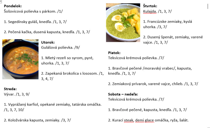 Sladká bodka Nivy - príďte na skvelý obed Denné menu v Sladkej bodke od 20.4.2026 - 26.4.2026