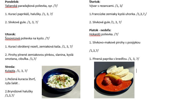 Sladká bodka Nivy - príďte na skvelý obed Denné menu v Sladkej bodke od 20.7.2026 - 26.7.2026